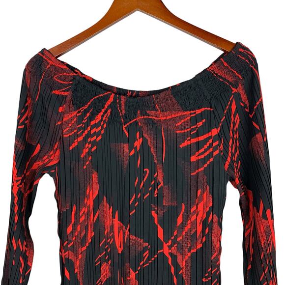 Dress-U-II by Sharon Blouse Tunic Micro Pleats Black Red Long Sleeve Women's 1X - Picture 2 of 7